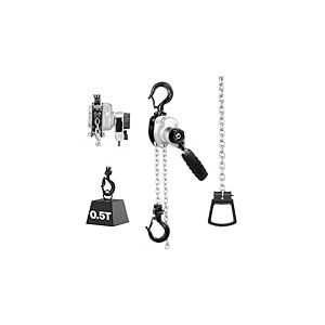 VEVOR Palan &agrave; Cha&icirc;ne &agrave; Levier Manuel, Charge 0,5 t, avec Cha&icirc;ne en Acier Alli&eacute; G80 3 m, Frein M&eacute;canique &agrave; Double Cliquet, Crochets Rotatifs 360&deg;, pour Entrep&ocirc;ts, Chantiers de Construction, Garages