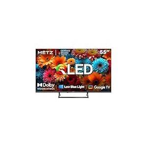 Metz QLED TV 55 Pouces (139 cm) 4K Smart LED Television Google Tele HDR 10 MEMC DBX Dolby Atmos 120Hz Mode Game Hub EyeCare Tuner DVB-T/-T2/-C/-S/-S2 CI+ (2025 Mod&egrave;le, Noir 55MQF7500Z)