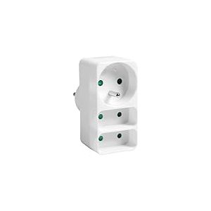 ITENSE - Multiprise électrique, Prise Multiple - Fiche Triplite - 3 Prises - 1 x 16A + 2 x 6A - Multiprise électrique Murale - Couleur: Blanc - Sécurité Enfant - Matière: PVC - Tension: 230V