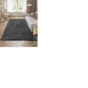 VEVOR Tapis Salon Chambre Poil Long 1,5 x 2,4 m Tapis Moderne de D&eacute;coration Int&eacute;rieur Rectangulaire Antid&eacute;rapant Peluche Moelleux Doux &Eacute;pais Envers Non Tiss&eacute;, pour Salon, Chambre &agrave; Coucher, Gris Fonc&eacute;