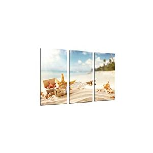 Tableau Moderne Photographique, Impression sur bois, Message de paysage dans une bouteille d'amour, étoile de mer, plage, mer, 97 x 62 cm, ref. 26518
