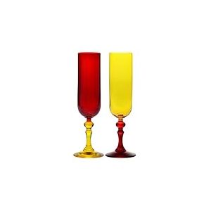 Krosno &ndash; Fl&ucirc;tes &agrave; Champagne et Prosecco color&eacute;es &ndash; 2 x 220 ml &ndash; Collection Bubble &ndash; Orange & Rouge &ndash; Cristal sans plomb &ndash; Peintes &agrave; la main