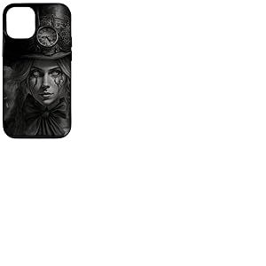 Coque pour iPhone 12/12 Pro Noir et blanc Steampunk Alice au pays des merveilles