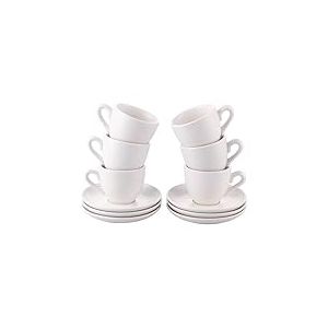 Villa d'Este Home Tivoli 1996 Horeca White Lot de 6 tasses à café 90 ml avec soucoupe en grès