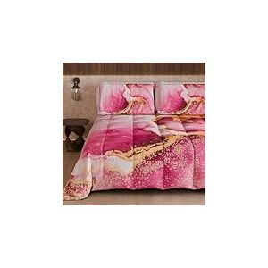 PETTI Artigiani Italiani - Couette Une Place et demie d'hiver, Couette 1 Place et demie, Couette Double Face Couleur Unie et Impression num&eacute;rique marbre Rose, fabriqu&eacute;e en Italie