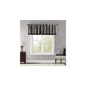 Madison Park Aubrey Cantonnière en Jacquard avec Passe-Tringle, cantonnière Classique et élégante en Soie pour fenêtres, 127 x 45,7 cm, Noir