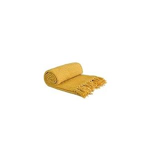 Emma Barclay Nid d'abeille - Couverture en Coton recyclé uni gaufré texturé pour Chaise, canapé, canapé - Jaune Ocre - 228 x 254 cm
