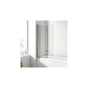 EMKE Paroi de douche pour baignoire, 110 x 140 cm, en 2 parties, pliable, en verre de sécurité, 6 mm, paroi de douche pour baignoire, paroi de douche pliable