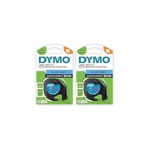 DYMO LetraTag &Eacute;tiquettes en plastique Authentique | 12 mm x 4 m | impression en noir sur fond bleu | &Eacute;tiquettes autocollantes pour &eacute;tiqueteuse DYMO LetraTag (Lot de 2)
