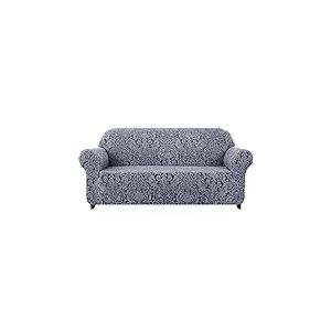 subrtex 1 Pièce Housse de Canapé avec Accoudoirs Jacquard Damassé Extensible Motif Fleurs Canapé Protecteur Décorative (2 Places, Gris Bleu)