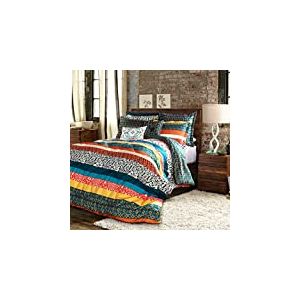 Lush Decor Parure de lit 7 pi&egrave;ces r&eacute;versible &agrave; Motif color&eacute;, Style boh&egrave;me, Polyester, Turquoise et Mandarine, lit Double/Grand lit