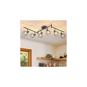 Dehobo Plafonnier Spots Orientable Noir, Rampe Spot avec Douille E14, Plafonnier 6 Spots de plafond pour Interieur Cuisine Chambre Salon, MAX 40W sans Ampoules