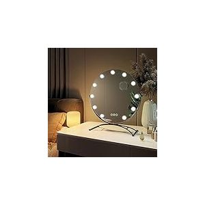 EMKE Miroir de Maquillage Hollywood Rond Diamètre 50cm, Cadre Noir, Miroir grossissant 7X avec 11 Ampoules LED, Interrupteur Tactile, Rotation 360°, Lumière 3000K/4000K/6500K
