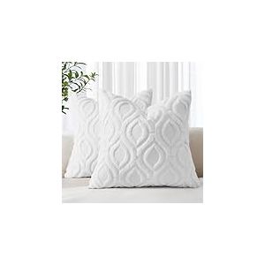 decorUhome Lot de 2 Housses de Coussin carrées en Fausse Fourrure de Style bohème Neutre pour canapé, 40 x 40 cm, Blanc