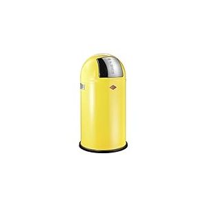 Wesco Poubelle Pushboy de couleur jaune citron, t&ocirc;le d'acier rev&ecirc;tue par pulv&eacute;risation, volume de 50 litres, grand rabat en acier inoxydable, r&eacute;cipient int&eacute;rieur amovible