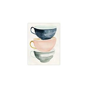 Artery8 Three Stacked Tea Cups Bright Boho Watercolour Kitchen Large Wall Art Poster Print Thick Paper 18X24 Inch