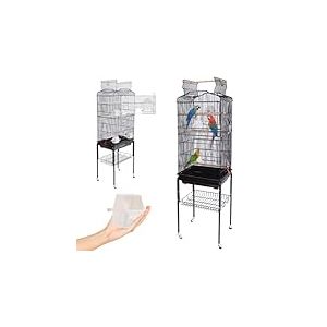 BAKAJI Cage à Oiseaux, perroquets inséparables, perroquets, Cages volatiles, Repose-Pieds et Roues, Toit ouvrant et mangeoire, parterres en Bois, Plateau Amovible (Noir)