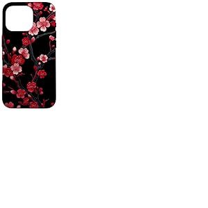 Fleur de Cerisier Rouge Japonaise Sakura Fleur Fond Noir Coque pour iPhone 16 Pro