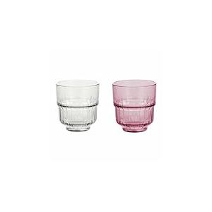 GALILEO Lot de 2 verres empilables 340 ml en verre, motif rayures, transparent et rose, Vertical Sibil