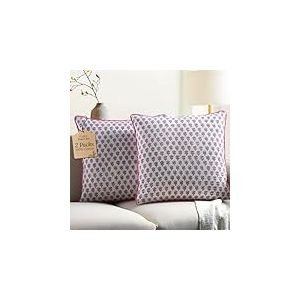 CPC – Housses de Coussin décoratives pour canapé, 100% Coton imprimé Bloc imprimé, taies d'oreiller décoratives pour Salon, 100% Coton de Style bohème (50,8 x 50,8 cm, Saphir Rose)