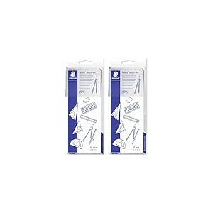 STAEDTLER Coffret de g&eacute;om&eacute;trie en &eacute;tui m&eacute;tallique &ndash; Set de dessin 20 pi&egrave;ces avec compas et accessoires &ndash; Kit scolaire avec r&egrave;gle, &eacute;querres et pochoir &ndash; Ensemble complet pour un travail pr&eacute;cis