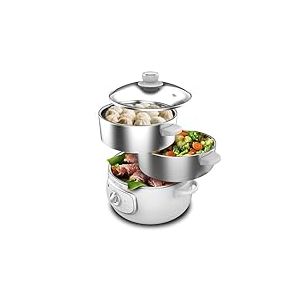 Cecotec Cuiseur à Vapeur électrique Vapovita 3000 INOX, 3 paniers indépendants, Bol de Cuisson du Riz, Supports de Cuisson des œufs, Minuterie de 60 minutes, 2 Entrées d'Eau Latérales, Gris, 800 W