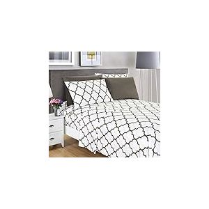 Elegant Comfort Parure de lit 6 pi&egrave;ces &agrave; Poches Profondes, imprim&eacute;e quadrill&eacute;es, Luxueuse et Soyeuse de 1500 Fils au Pouce carr&eacute;, Ultra Douce et Infroissable, pour lit Double, Blanc