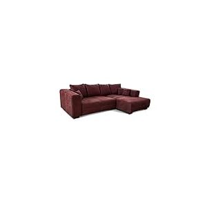 Cavadore Canap&eacute; d'angle Mavericco XXL avec Coussin de Dossier et Coussin d&eacute;coratif, Chaise Longue &agrave; Droite, Style Industriel, 285 x 69 x 170 cm (l x H x P), en Microfibre, Rouge (Bordeaux)