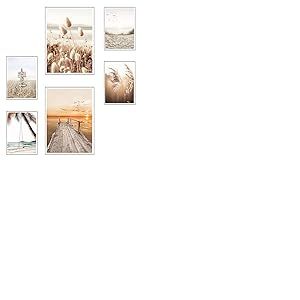DKORARTE Lot de 6 tableaux décoratifs muraux pour décoration de salon moderne, chambre à coucher, chambre sans cadre, paysage, plage, nature (2 x A3 (41 x 29,7 cm) ; 4 x A4 (29,7 x 21 cm)