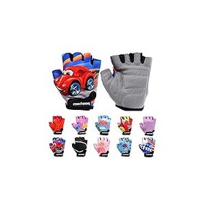 Enfants Gants de Vélo Garçons Filles Cyclisme VTT Demi-Doigts Antidérapant Mitaines de Sport Antichoc Respirant Courts pour Bicyclette Réglables Scooter Paire de Gant (JR M ~7-7,5 cm, Auto)