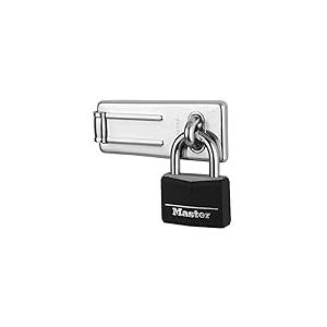 Master Lock 9140703EURDBLK Pack Comprenant un Moraillon de Porte et un Cadenas &agrave; Cl&eacute;, Noir
