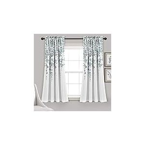 Lush Decor Paire de Rideaux de fen&ecirc;tre filtrant la lumi&egrave;re avec Motif Fleur pleureuse, 132,1 cm de Large x 160 cm de Long + t&ecirc;te de 5,1 cm, Bleu et Gris &ndash; Charmants Rideaux Floraux Modernes pour