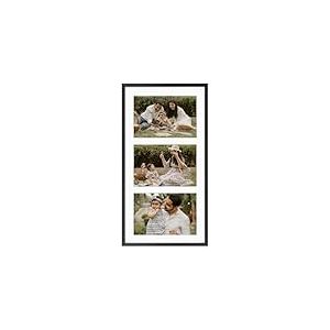 Frametory - Cadre photo de collage en aluminium de 17,8 x 35,6 cm &ndash; Affichage de photos de 10,2 x 15,2 cm avec tapis &agrave; 3 ouvertures &ndash; Fa&ccedil;ade en verre v&eacute;ritable &ndash; Support mural horizontal/vertical &ndash;