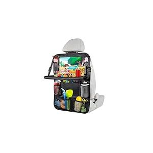 BillyBath Organisateur Voiture Enfant, Rangement Auto Accessoire Interieur avec Plateau, Support pour Tablette Transparent 10 poches, Noir