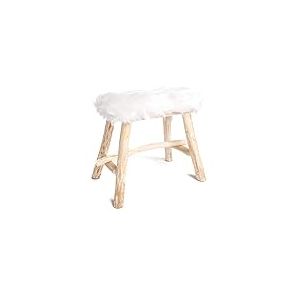Intempora - Pouf Tabouret Fourrure Blanc Structure en Bois, Repose Pied Scandinave 34x20x35CM