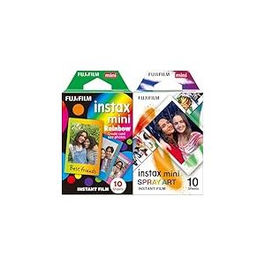 Fujifilm instax Mini Film Spray Art Border, 10 Shot Pack Multicolore & Fujifilm instax Mini Rainbow Film 10 Poses