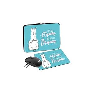 PEDEA Housse de Protection Design pour Ordinateur Portable jusqu'à 17,3" avec Tapis de Souris et Souris sans Fil Yoga Lama