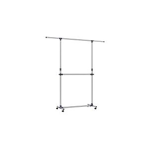 SONGMICS Portant à Vêtements Double Barre, Porte-manteau, Porte-vêtements, Hauteur Réglable de 113 à 180 cm, Barre Centrale Réglable, Argent et Bleu LLR41L