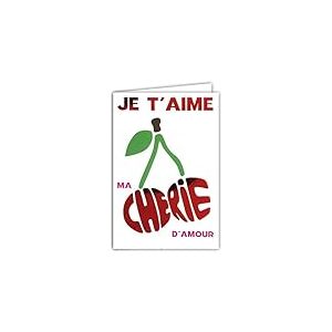 AFIE 69-9019 Carte Saint Valentin 14 février Je t'aime ma Chérie d'Amour pour Fille Femme +Enveloppe 12x17,5cm Cerises Rouges Brillantes Cherry Fruit - Création Impression Fabrication Française