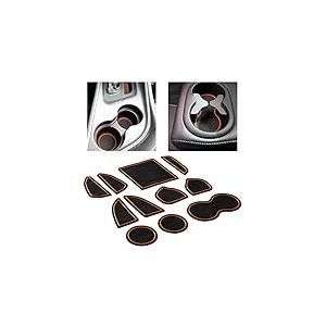 CupHolderHero Lot de 11 Tapis antid&eacute;rapants et Anti-poussi&egrave;re personnalis&eacute;s pour Porte-gobelets, Console Centrale et Poches de Porte (Bordure Orange) pour Dodge Challenger 2015 &agrave; 2022