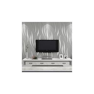 HANMERO® Rouleau de papier peint non-tissé en relief moderne et minimaliste, motif de plantes aquatiques en 3D pour le salon, la chambre à coucher, argenté et gris, 0,53 m x 10 m = 5,3 m², QZ0149