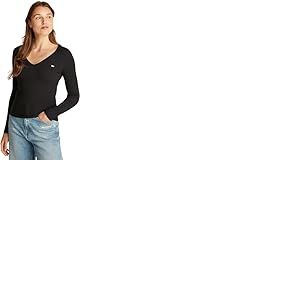 Tommy Jeans T-Shirt Manches Longues Femme Slim Fit Essential V-Neck Col en V, Noir (Black), S