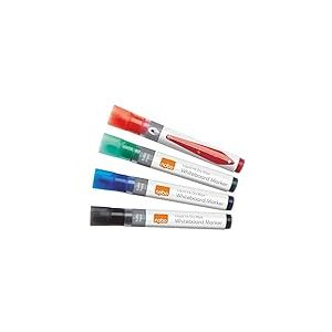 Nobo Marqueurs Effaçables à Sec Liquid Ink pour Tableau Blanc, Pointe Ogive de 3mm, Lot de 4, 1902408, Couleurs Assorties