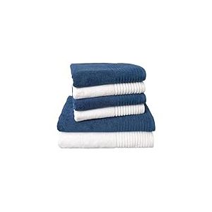 Dyckhoff 0410996450 Brilliant Ensemble de Toilette avec 4 essuie-Mains 50 x 100 cm et 2 Serviettes de Bain 70 x 140 cm Blanc/Bleu