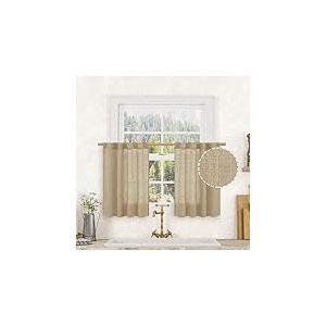 LAMIT Lot de 2 Rideaux de fen&ecirc;tre Courts en Lin de 91,4 cm de Long, Panneaux filtrant la lumi&egrave;re, Pattes arri&egrave;re et Passe-Tringle, Rideaux Neutres pour Salle de Bain/loft, 86,4 x 91,4 cm