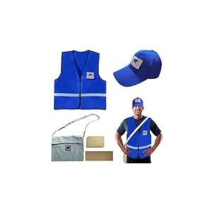Tahonuss Kit de costume de facteur de carrière 5 pièces pour cosplay, accessoires professionnels comprenant un chapeau, un sac en toile, un gilet et des enveloppes, des cartes postales pour homme et adulte (taille L)