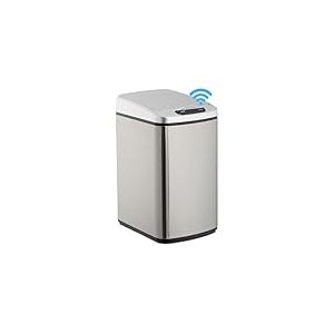 Relaxdays 10026543_55 Poubelle 12 l, Automatique, récipient carré, capteur, déchets couvercle et boîte intérieure, argentée, inox, plastique ABS, 1