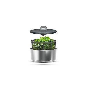 Zyliss Essoreuse &agrave; Salade Inox Easy Spin Petite 3.5L, Technologie AquaVent&trade;, Saladier, Base antid&eacute;rapante, M&eacute;canisme &agrave; cordon, Bouton d'arr&ecirc;t, Sans BPA, Compatible lave-vaisselle, Acier inoxydable
