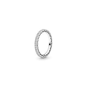 Pandora Signature Bague Cœurs Scintillement en argent avec zircones cubiques transparentes, taille 48