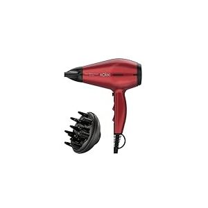 Solac - Sèche-cheveux professionnel 2400W Ion-Compact | 6 réglages température/vitesse | Technologie ionique | Air froid | Compact | Concentrateur + Diffuseur | Rouge